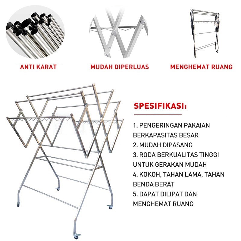 Jemuran Baju stainless panjang 120cm /Jemuran Stainless /Jemuran Kokoh/Jemuran Pakaian Kokoh Dan Anti Karat