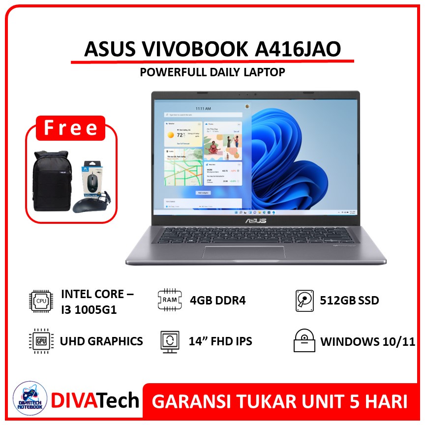 Asus Vivobook 14 A416/A416JAO i3 1005G1 4GB 512SSD 14.0 FHD IPS Backlit keyboard | Laptop Asus