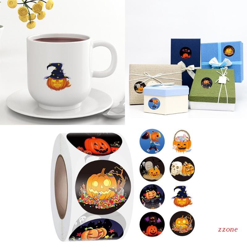 500 Pcs / Roll Stiker Kertas Desain Labu Tengkorak Halloween Untuk Hadiah