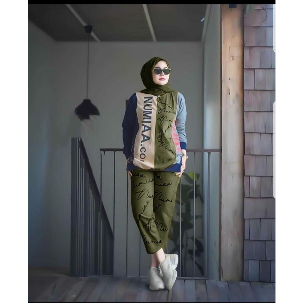 PCS SET NUMIA 2 UKURAN L XL FASHION PAKAIAN WANITA SETELAN ATASAN DAN CELANA BAHAN BABYTERRY FE