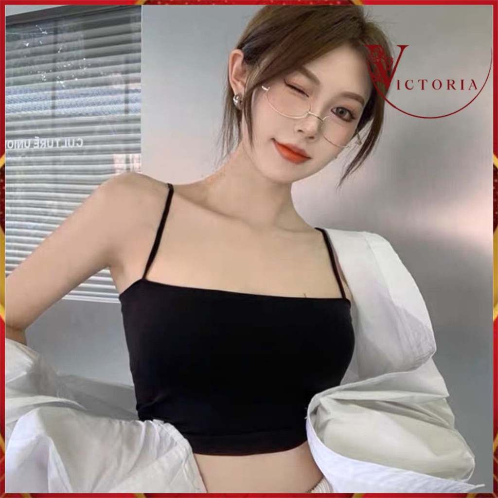 Victoria Tank Top Bra Basic Wanita Panjang / Tanktop Square Tali Spaghetti Premium 1069