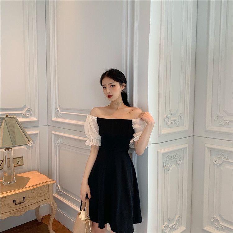 Toply shop  Sabrina  Mini Dres wanita korean style  / Dres lengan pendek / Dres kombinasi / Dres vintage