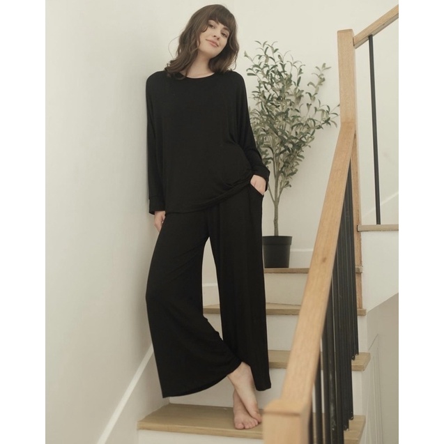loungewear basic long set black busui nueta