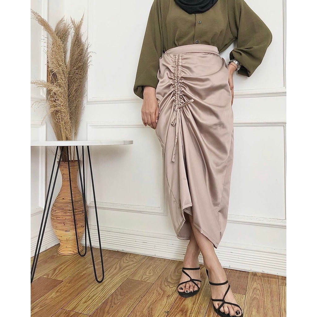 Rok Serut Satin / Rok Casual Flowy / Tamara Skirt / Korean Skirt / Rok Satin Serut