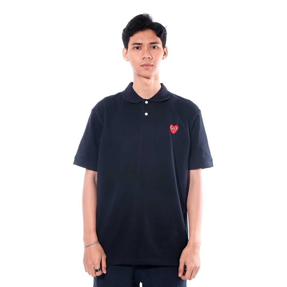 CDG Play Red Heart Polo Shirt Grey