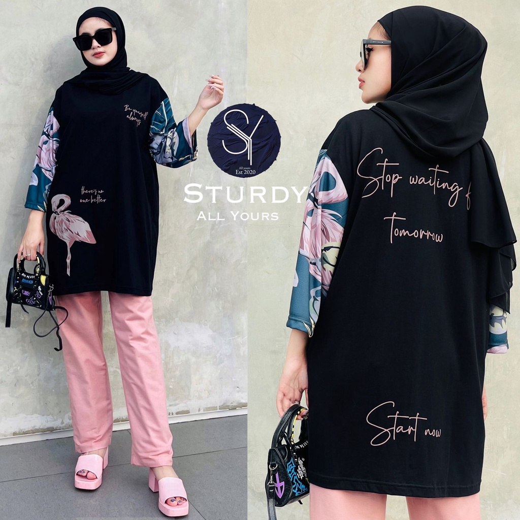 Sturdy Setelan wanita oversize simple Flamingo 2 in 1 printing X cotton rammi