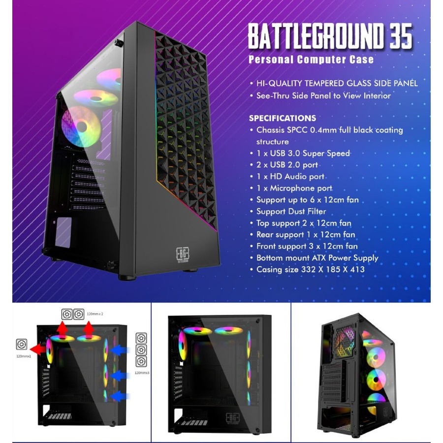 Casing Simbadda BattleGround 35 Tempered Glass ATX