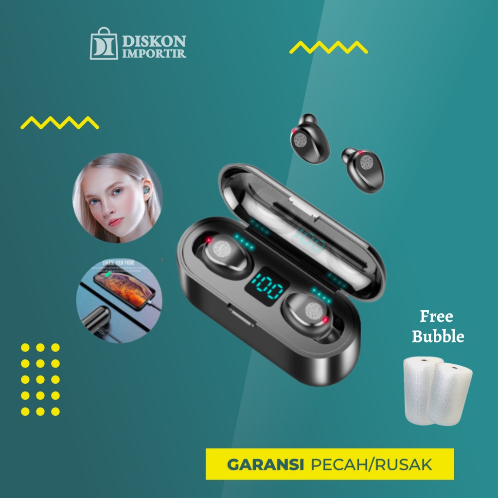 Earphone TWS Wireless Bluetooth F9 Headset LED Display With 2000mAh Powerbank Wireless