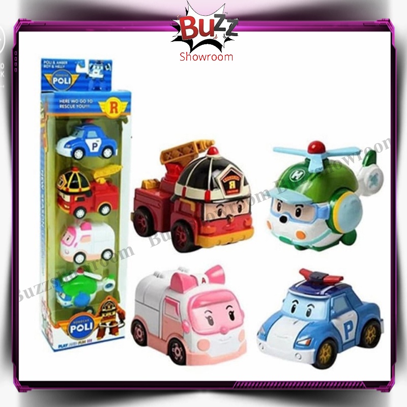 Robocar Poli Figure Mainan Anak Robot Amber Roy Heli Mobil Pullback