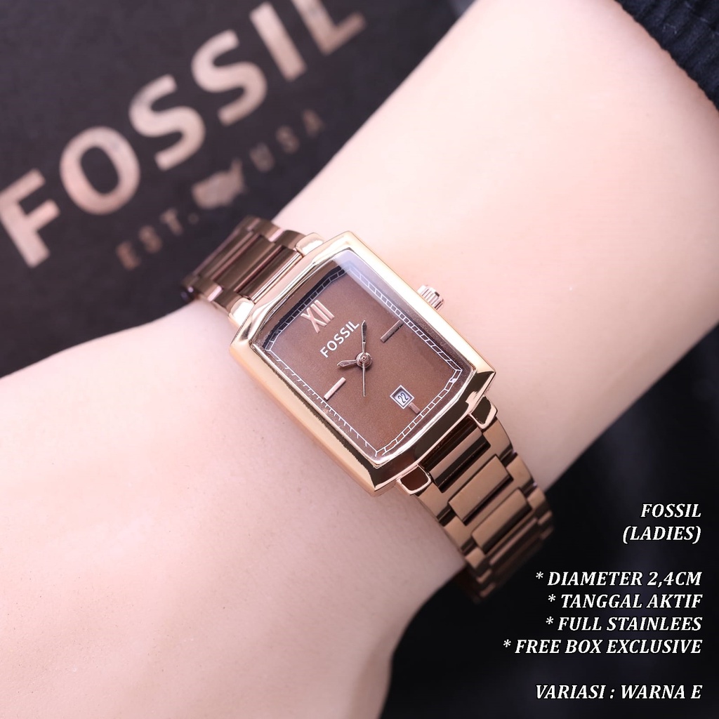 (FREE BOX) JAM TANGAN WANITA FASHION FULL STAINLEES TANGGAL AKTIF