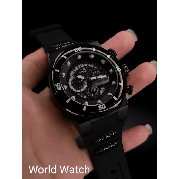 JAM Tangan Pria Merk Invicta Rally Quartz Black Rabber