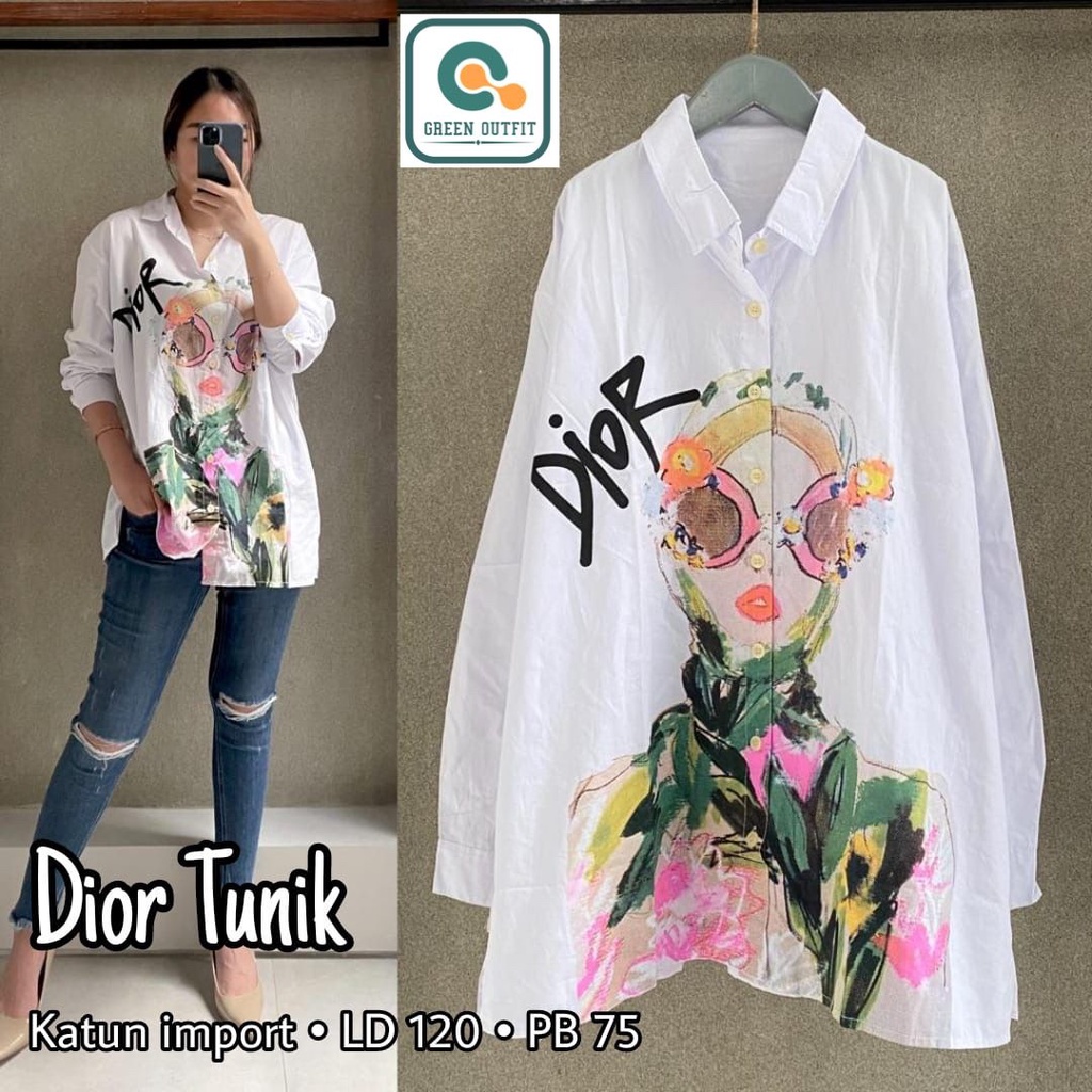 dior kemeja atasan pakaian baju blouse bluse blus shirt impor import polos lengan panjang jumbo big 