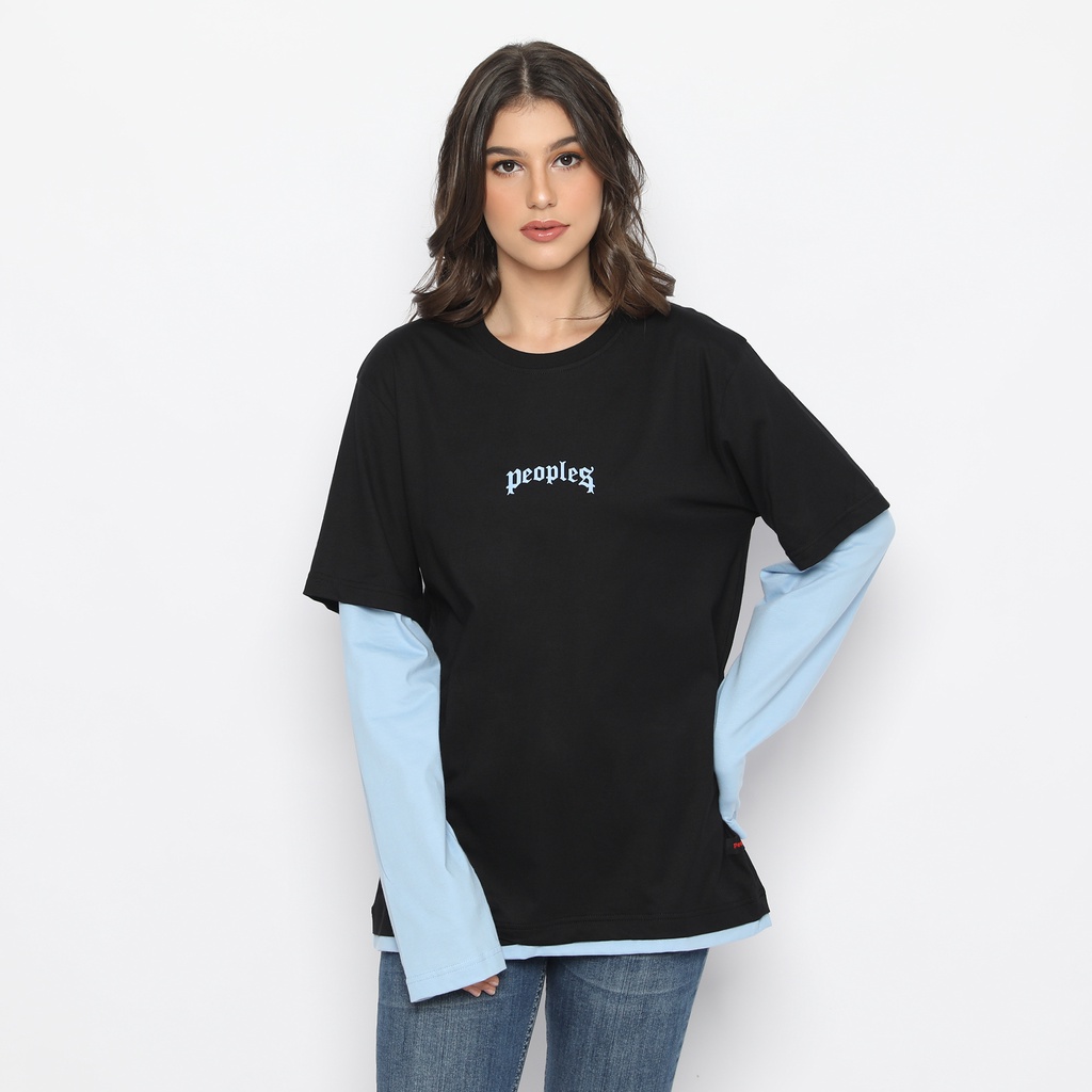 Peoples kaos pria unisex double layer logo - hitam biru