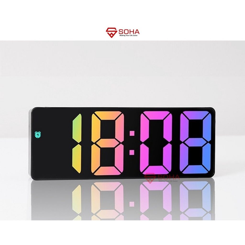 JD-09 Jam Digital LED Warna Rainbow / Jam Alarm Design Simple &amp; Elegan Ukuran Pas Dengan Layar LED Besar Fitur Snooze Ada Suhu &amp; Kalender