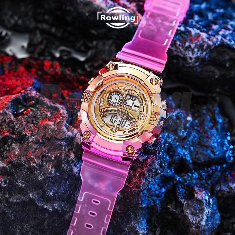 Rowling (Jam-59) Jam Tangan Wanita Strap Rubber Tali Karet Pria Digital Wanita Dimater Besar unisex Import