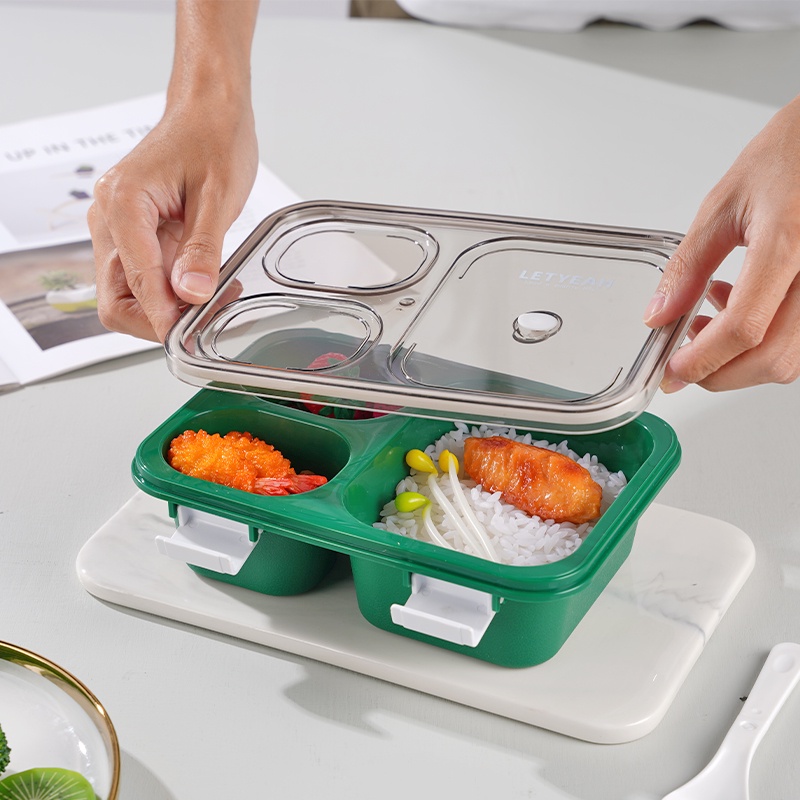 Letyeah &amp; Anantagt Tempat Makan 3 Sekat Anti Tumpah Plastik / Lunch Box 850ML Kotak Makan Anak Anak