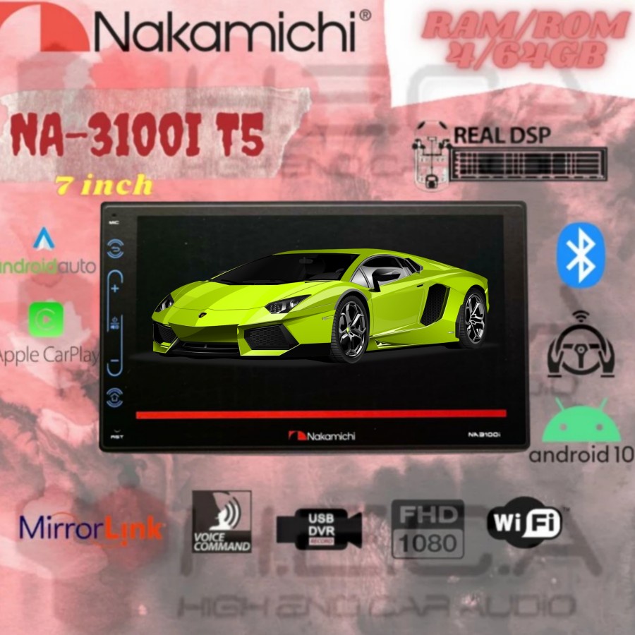 Nakamichi NA-3100I T5 4/64GB Android 7" Head Unit Double Din 7 Inch