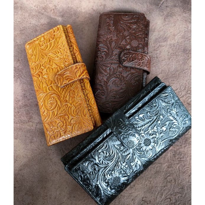 Dompet kulit wanita Nara full kulit sapi asli motif batik-COD