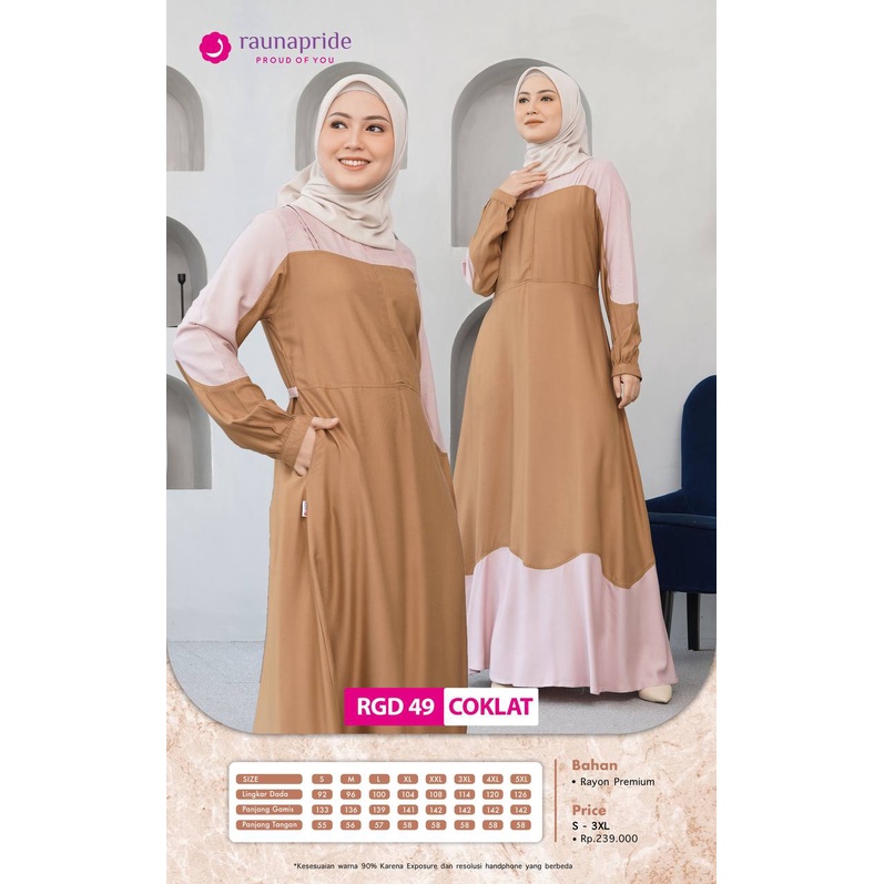 GAMIS RAUNA RGD 49 - wardah - coklat - abu / Dress / Maxy / Fashion muslim