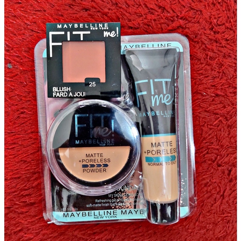 MAYBELLlNE Fit Me Poleress 3in1 Foundation + Blushon + Bedak Padat