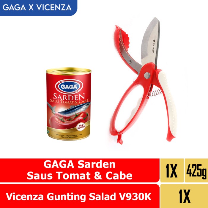 

Ikan Kaleng Gaga Sarden Saus Tomat 425G 1Pc, Vicenza Gunting Salad 1Pc (Cb-Gavie2)