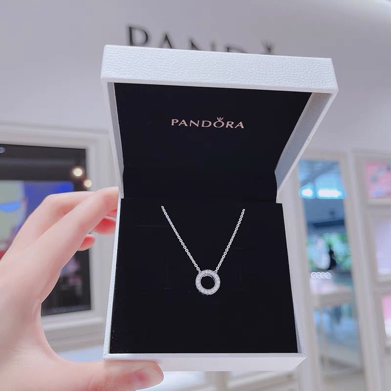 Pandora Kalung 925 Silver Cubic Zirconia Berlian Bulat Untuk Wanita