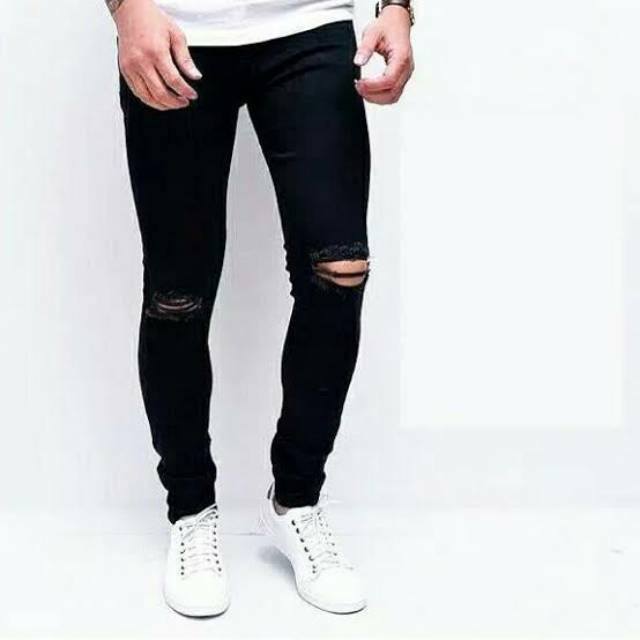 CUCI GUDANG...!!!!! CELANA HITAM SOBEK PRIA / CELANA PANJANG HITAM SOBEK PRIA / CELANA JEANS HITAM S