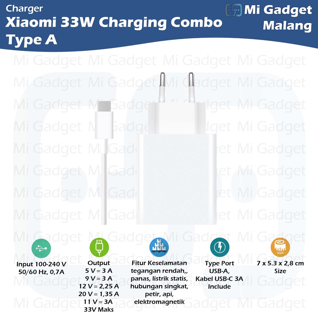 Kabel Wall Charger Xiaomi Adaptor Cable 33W Watt Cas Ori Garansi Resmi