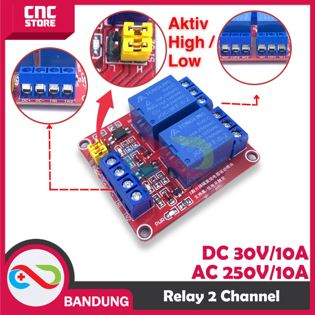 MODULE RELAY 2 CHANNEL 5V AKTIV HIGH ATAU AKTIV LOW DENGAN OPTOCOUPLER