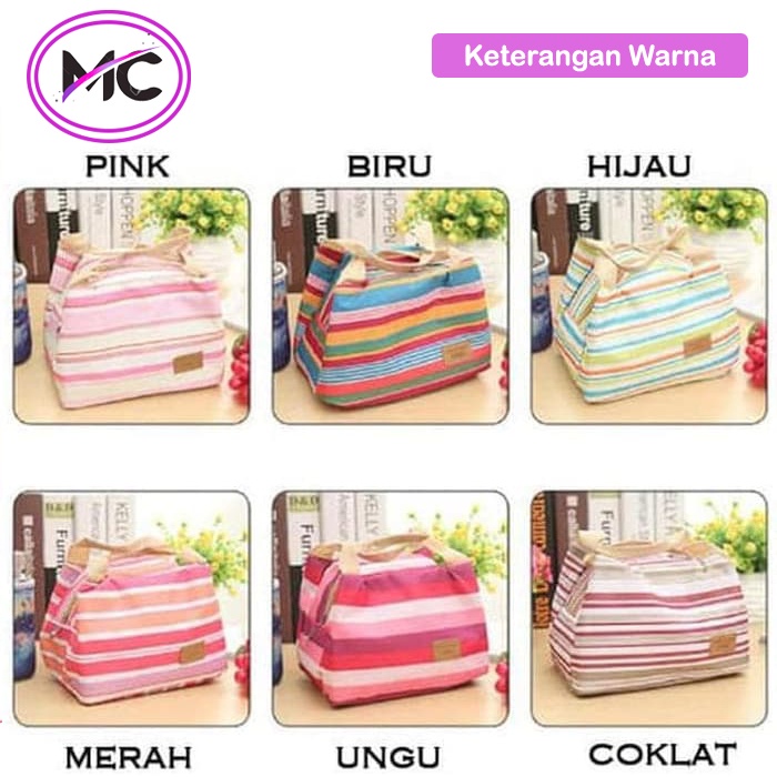 Tas Bekal Makanan Lunch Bag Besar Tahan Panas Anak Dewasa Motif Salur Murah Kotak Tempat Penyimpanan Peralatan Makan Coller Bag