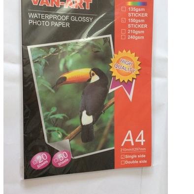 

ナ SATU PACK ( 20 LEMBAR ) Kertas Foto Stiker Kertas Photo Sticker Glossy A4 Van-Art 150 Gsm MR98