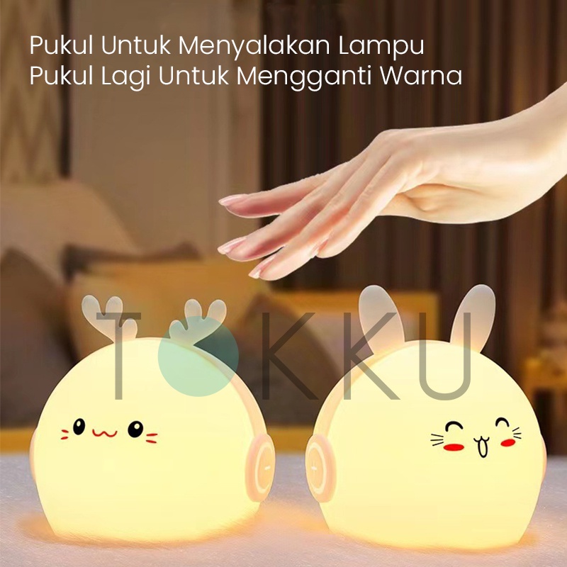 TOKKU Lampu Tidur Karakter Kelinci dan Rusa 1.2W (9 Warna) Bahan Silikon Lucu LED Tanpa Battery / PUKUL KEPALA LAMPU UNTUK GANTI WARNA / CUTE PET LIGHT / LAMPU LUCU