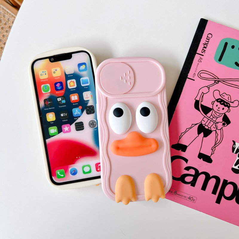 Soft Case yang Dapat Ditekan untuk IPhone 11 12 13 14 Pro Max 14 Plus Casing Penutup Ponsel Lucu Bebek Gadis Wanita Hadiah cassing hp