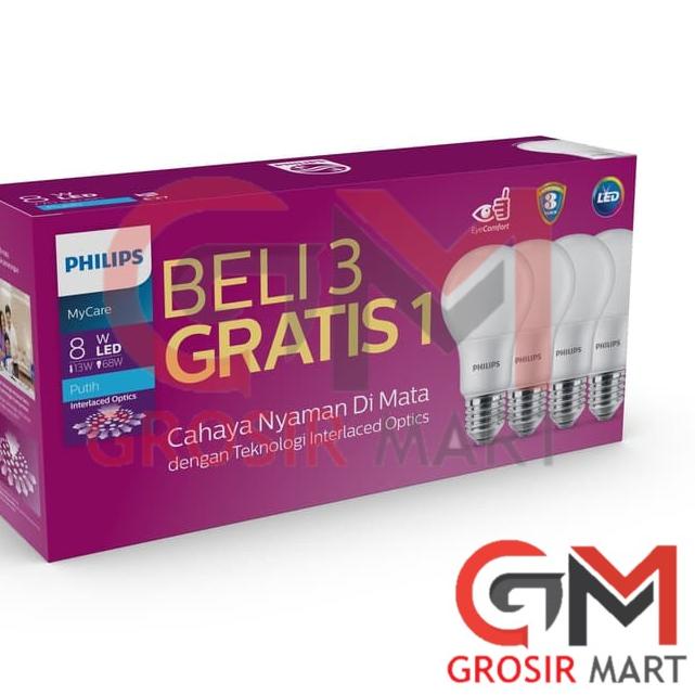 Philips MyCare Led Bulb MultiPack 8W Putih (Paket Lampu Isi 4 LEDBulb Bundling 8 W Watt 8Watt)  ▫ JT