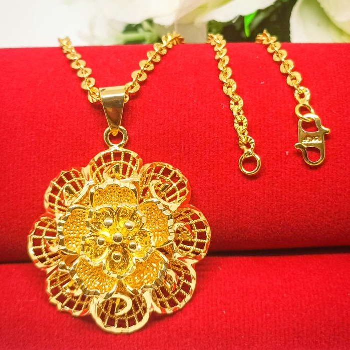 Kalung Hijab Titanium liontin Bunga Terbaru Dubai Xuping Perhiasan lapis Emas 24k Wanita Motif