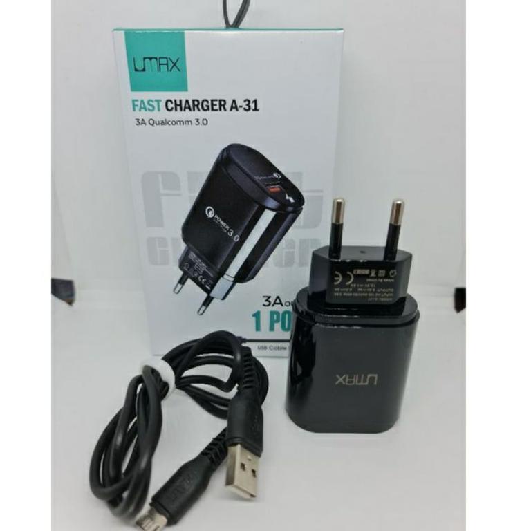 Charger UMAX A31 Charger UMAX Fast Charger A-31 3A Qualcomm 3.0 GARANSI ◦ FLK.18Oc22м