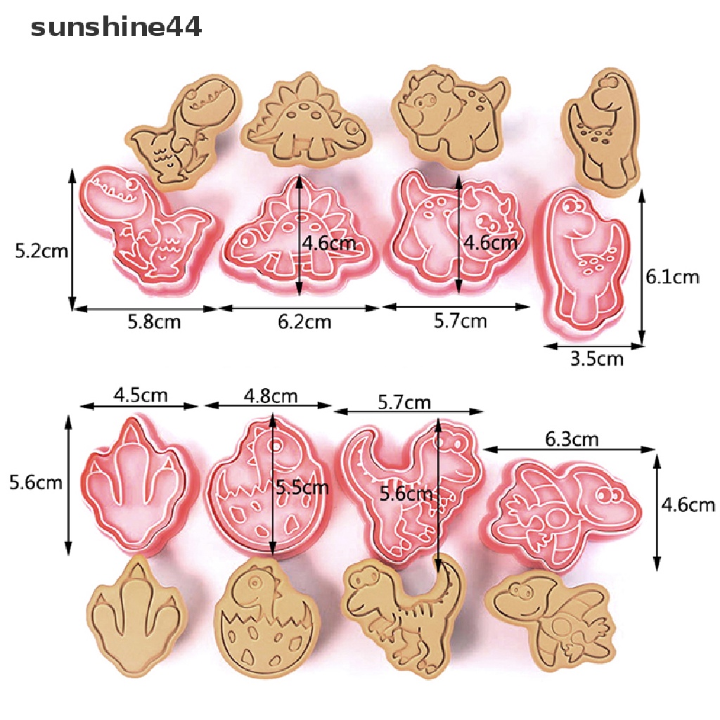 Sunshine 8Pcs Cetakan Pemotong Kue / Biskuit Bentuk Dinosaurus Bahan Plastik