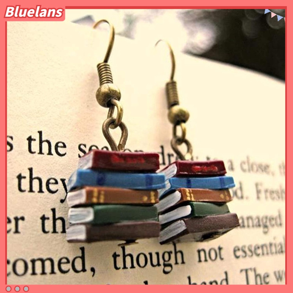 Anting Kait Menjuntai Bentuk Buku Tumpuk Warna-Warni Untuk Wanita