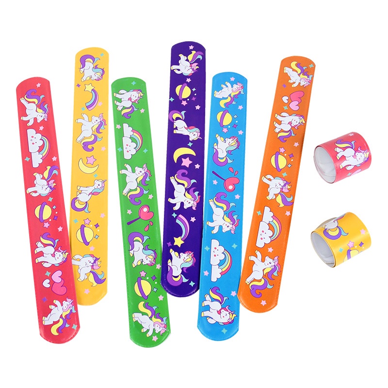 10pcs Mainan Gelang Slap Band Motif Kartun Unicorn Warna Pelangi Untuk Hadiah Anak