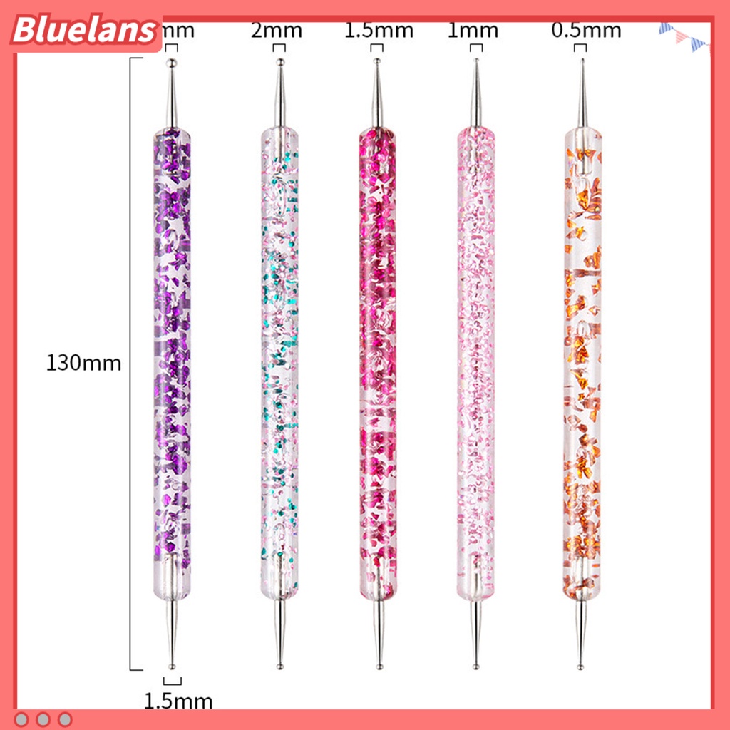 Bluelans 5Pcs / Set Pen Dotting Kepala Ganda Bahan Akrilik UV Gel Untuk Nail Art Manicure