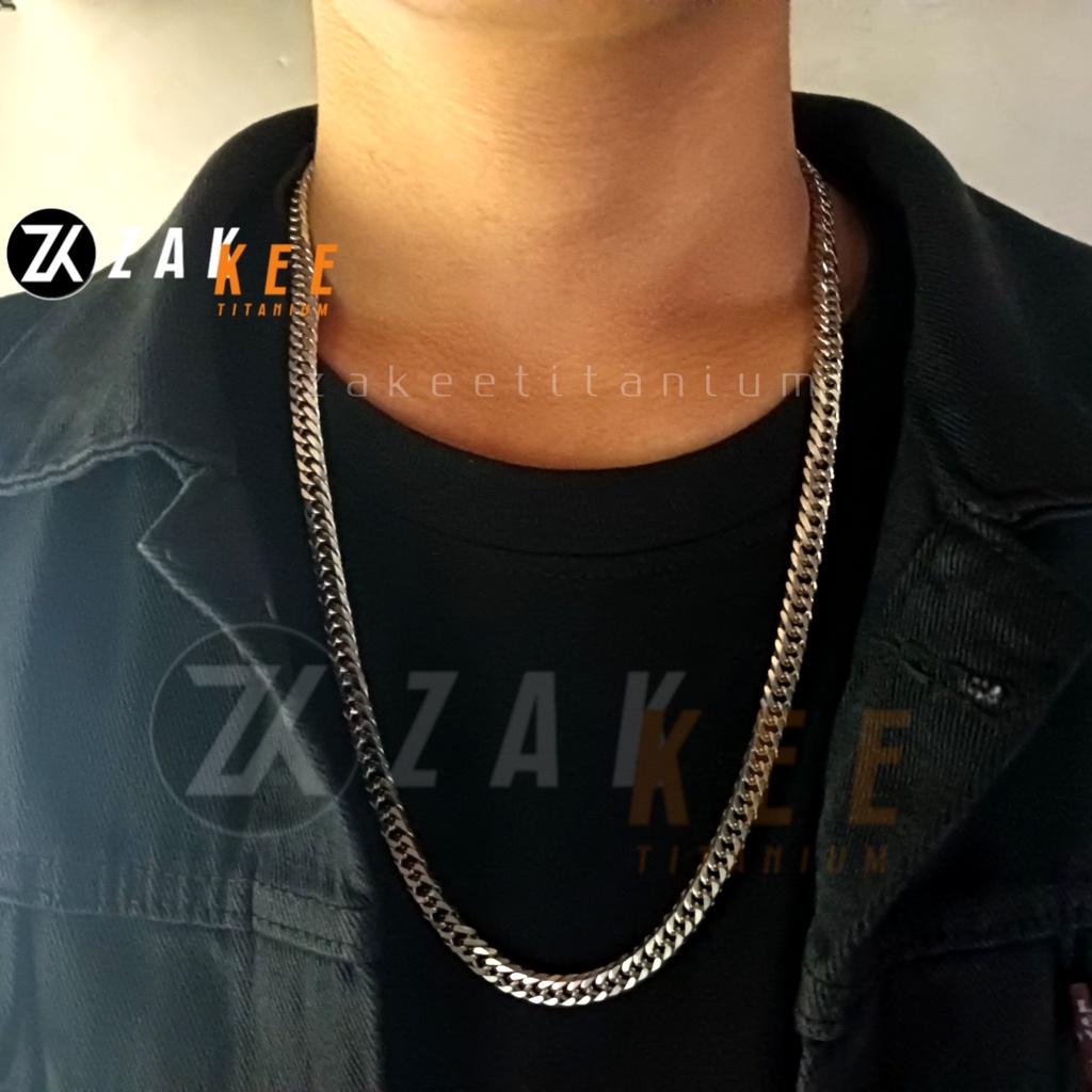 Kalung Titanium Rantai Pria Wanita Silver Anti Karat Rante Cowok Cewek Keren Panjang 60cm