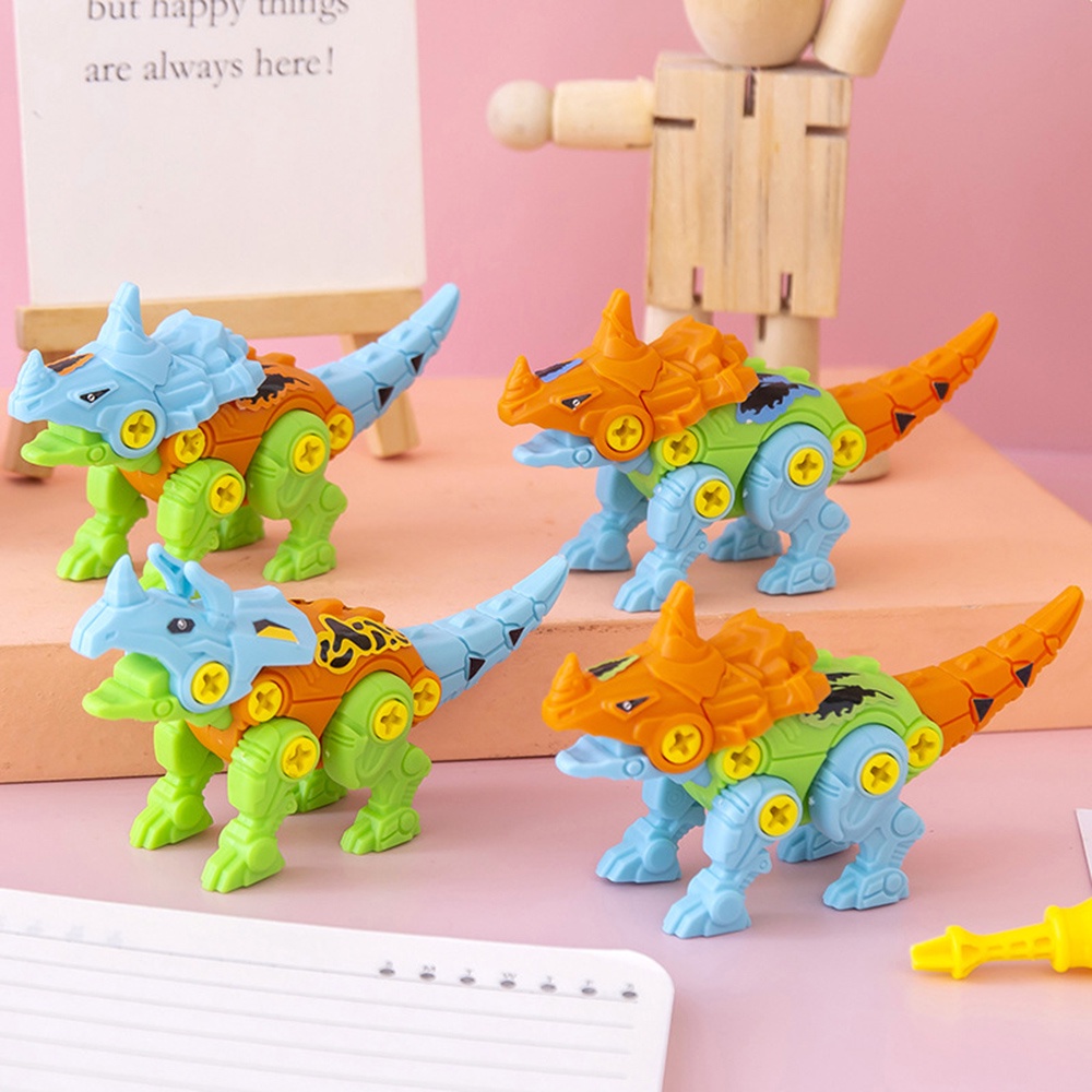 4pcs / Set Mainan Edukasi puzzle Susun Blok Motif Kartun Dinosaurus Untuk Anak Tk