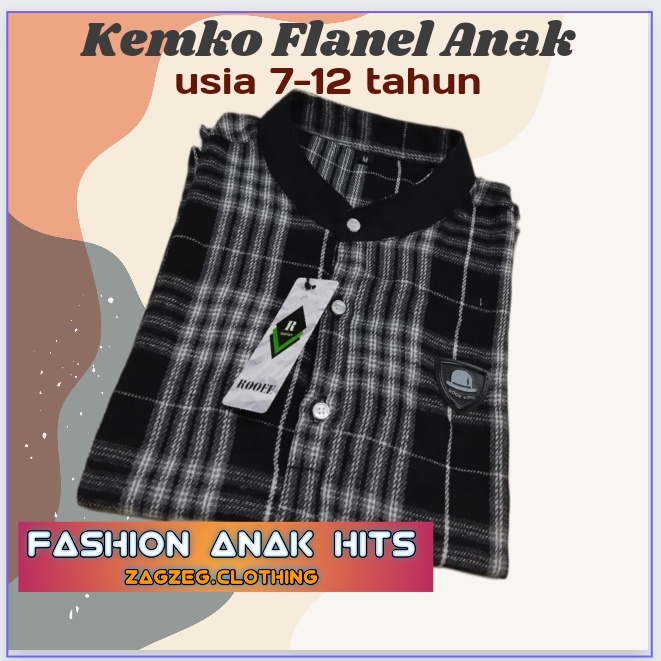 Zagzeg Clothing KEMEJA KOKO ANAK KOKO FLANEL ANAK KOKO LENGAN PENDEK USIA 7-12 TAHUN KURTA FLANNEL ANAK