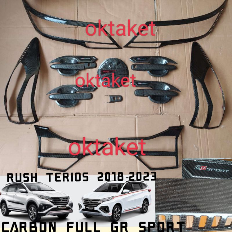 paket lengkap garnish depan belakang outer handle tank cover all new Rush terios 2018 2019 2022 2023 gr sport new carbon