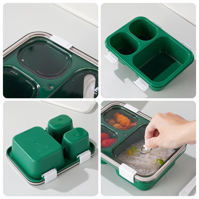 Letyeah &amp; Kaizenliving Kotak bento 3 grid lunch box 850ml anti bocor dengan sendok / BPA free