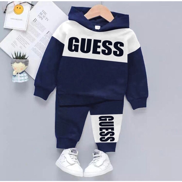 PROMO COD - FASHION HOODIE ANAK LAKI-LAKI DAN PEREMPUAN MOTIF GUESS TRANDY SETELAN HOODIE ANAK KEKIN