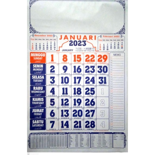 Jual Kalender Dinding Tahun Baru 12 Lembar Isi Memo Jadwal Sholat dan