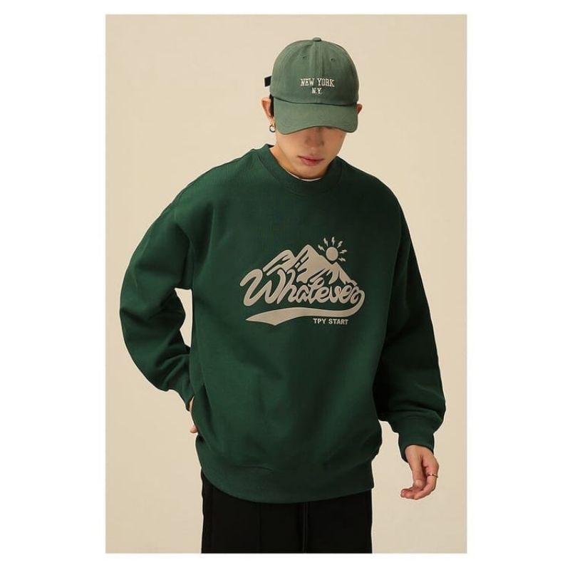 Sweater Crewneck pria wanita MOUNTAIN terbaru/basic pria wanita Korean style kekinian