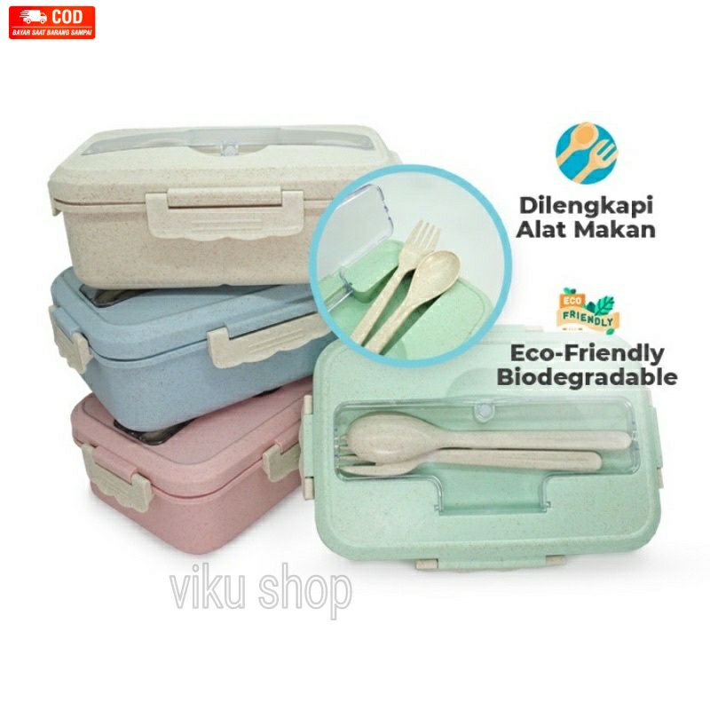 Box Lunch Jerami Bekal Tempat Makan Siang Free Sendok Garpu