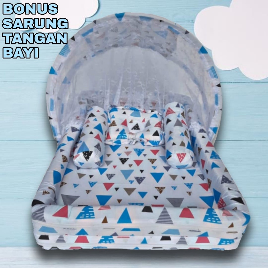 Kasur Bayi Kelambu d + Bonus Sarung Tangan Bayi Set Lengkap Bantal Guling Terbaru